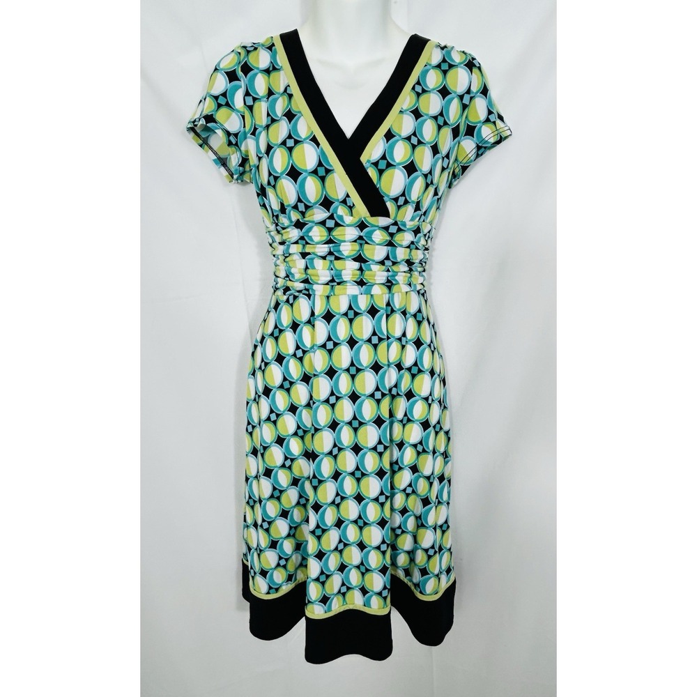 Vintage‎ Studio I Womens Babydoll Midi Dress Size 8 Milkmaid Geo Pinup Artsy Y2K